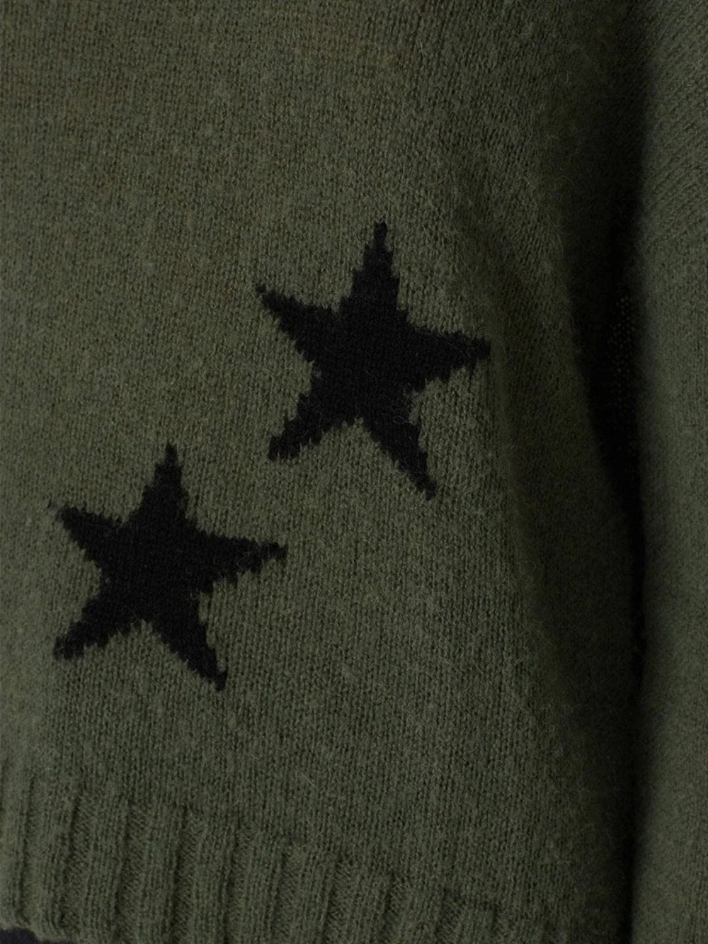 Rails Perci Green Sweater Olive Black Stars Merino Wool‎ Cozy Relaxed